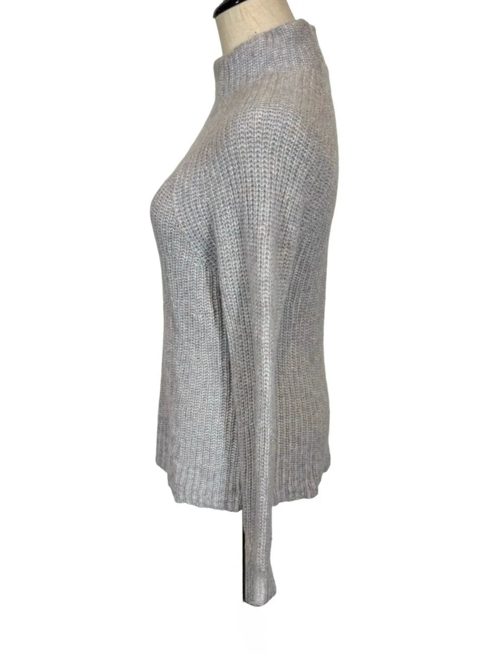 White + Warren 100% Cashmere Mixed Stitch Standneck Mock Chunky Speckled Sweater